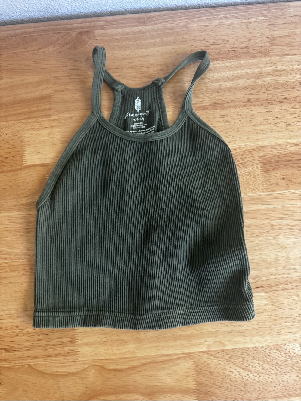 Free People Ribbed Halter Crop Top - Olive
